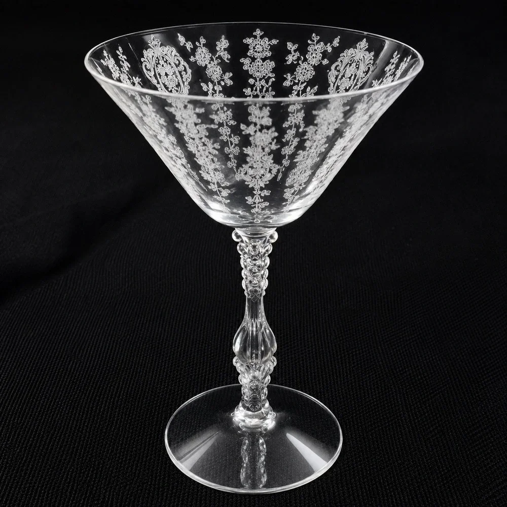 Cambridge Rose Point Tall Sherbet Champagne Coupes Stem Set of 2 Etched Glass